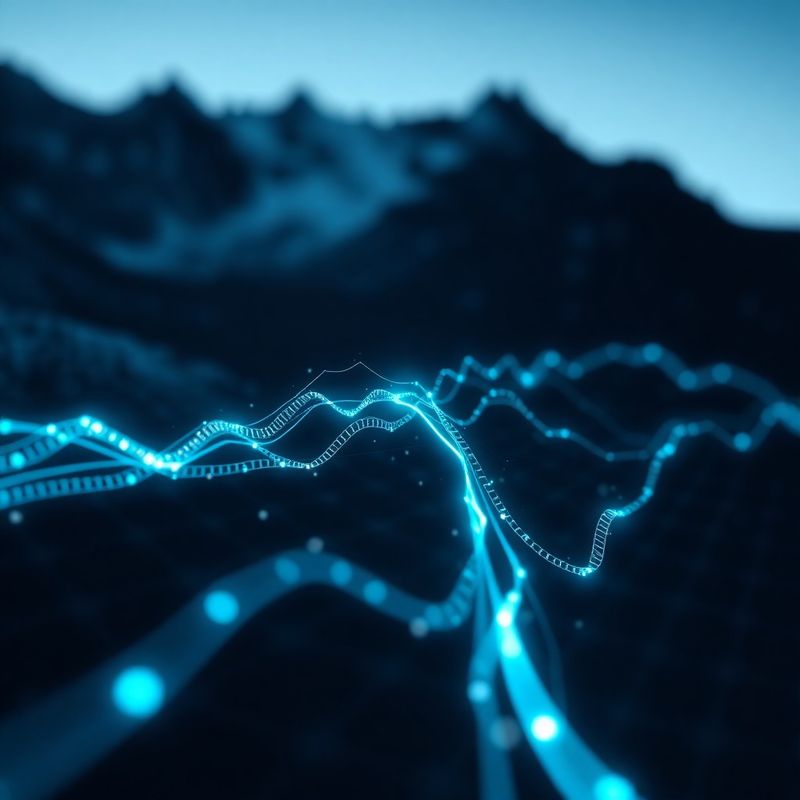 Abstract visualization of live financial data streams flowing through a dark grid